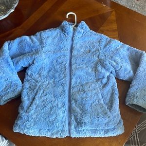 The North Face Fuzzy Fleece Reversible Jacket Girls Large 14/16 Light Blue
